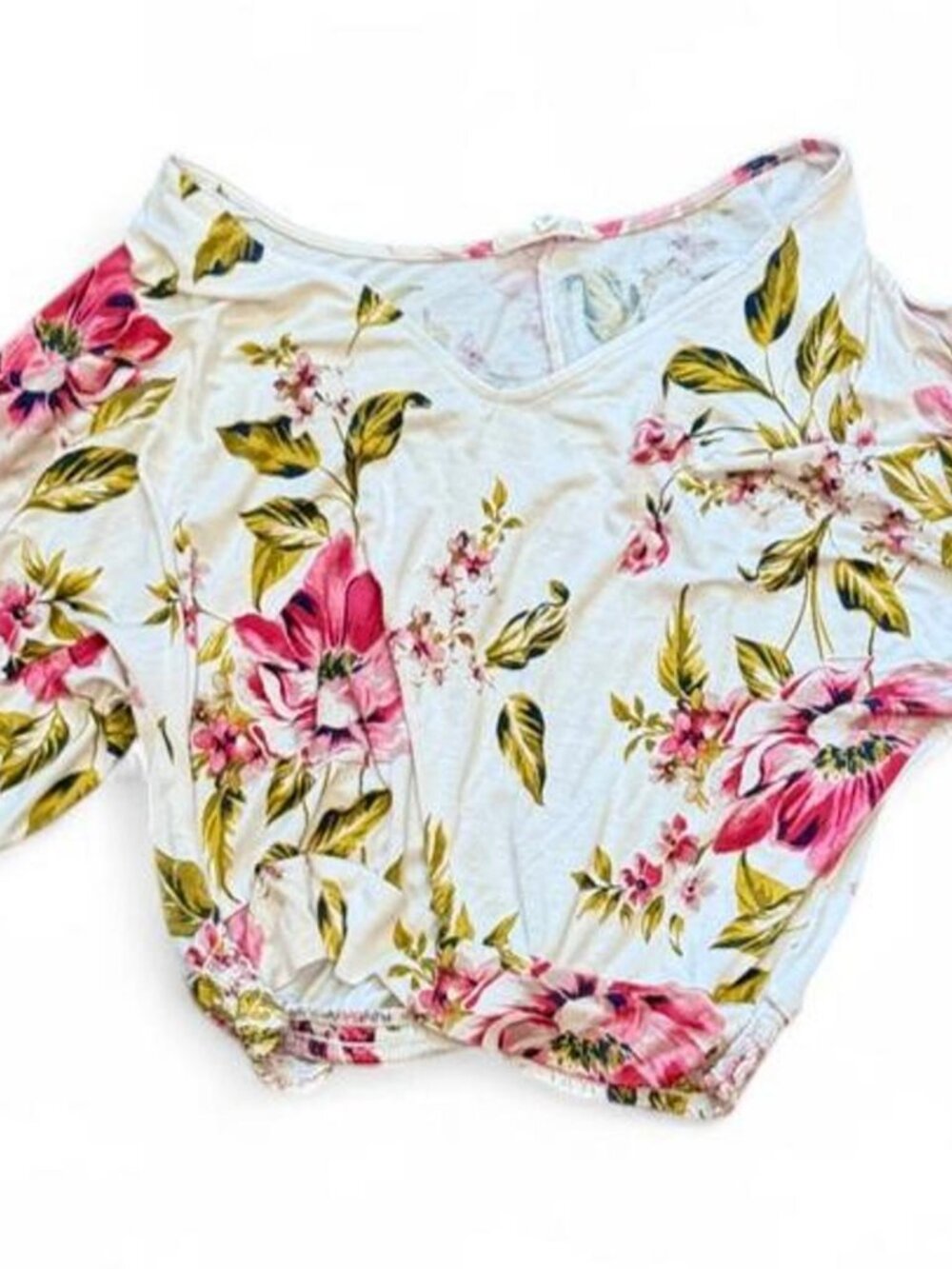 Pink Green Floral Off Shoulder Crop Top M
